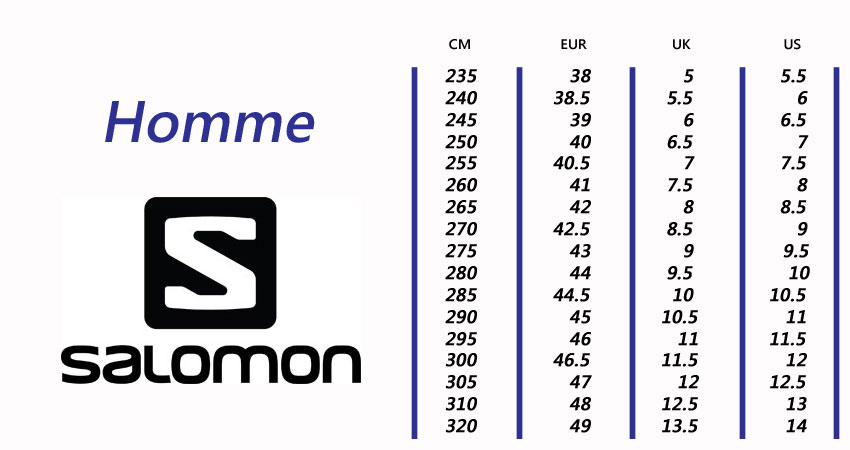 Salomon Guide de Pointures Chaussures Salomon